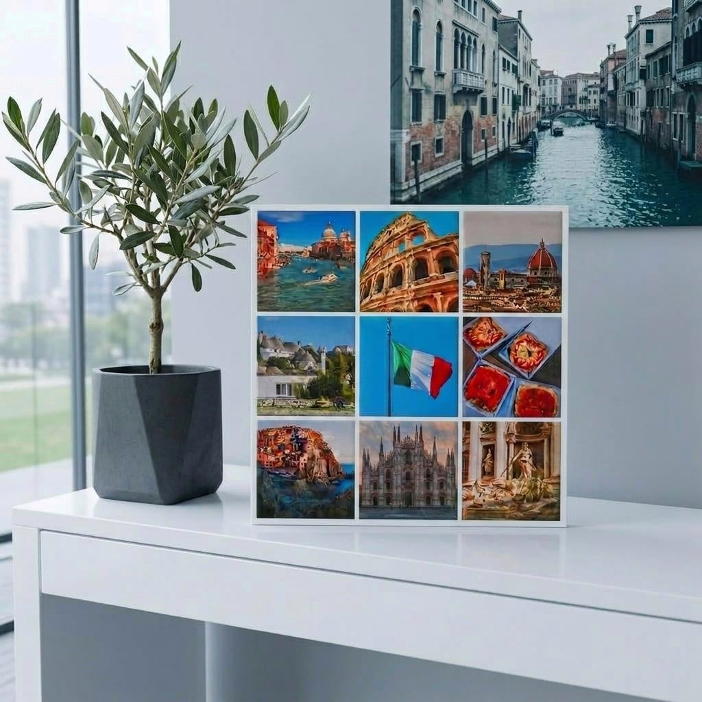 Set of 9 personalized magnets + Grid frame